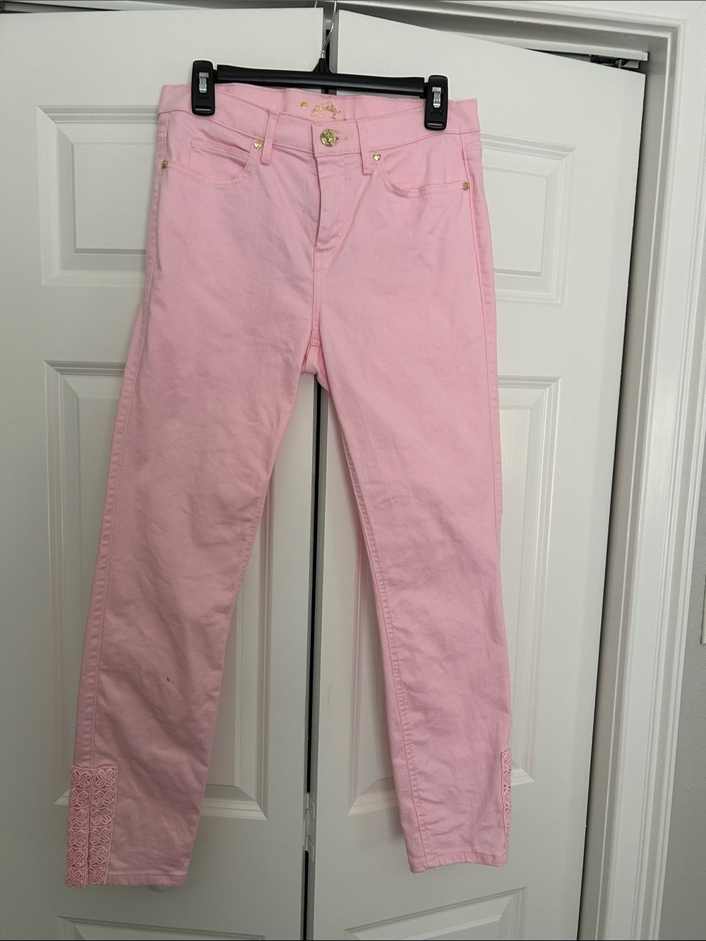 Lilly Pulitzer Light Pink South Ocean Jeans with Lace Hem